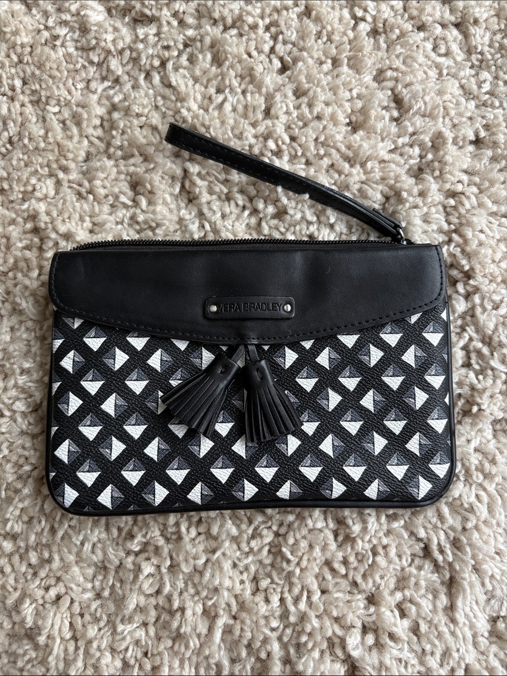 Vera Bradley Black & White Geometric Tassel Wristlet